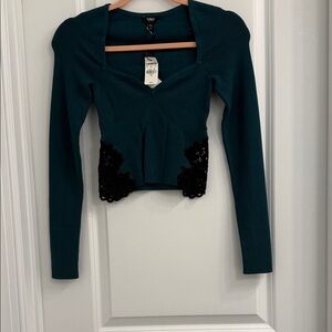 Express Teal and Black Long Sleeve Crop Top
